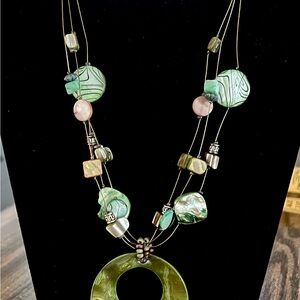 Vintage Green, Blue and Brown Beads! Unique Ladies Necklace on wire